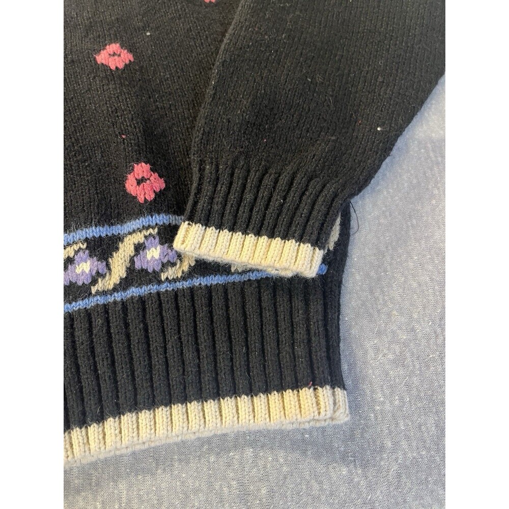 VTG 80’s 90’s Lizwear Liz Claiborne Sweater Embroidered Roses Women’s  Lg Black - Picture 4 of 13
